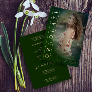 Invitation En Aluminium Real Golden Classic Photo Green Shades Graduation