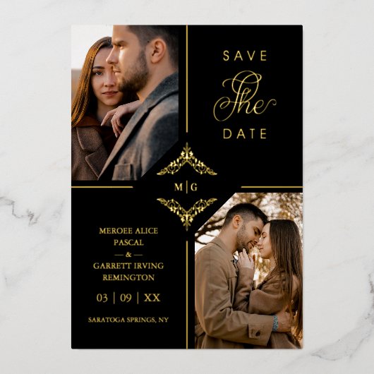 Invitation En Aluminium Real Golden Sophisticated Ornament Flourish (Recto)