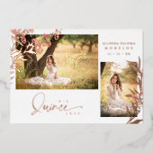 Invitation En Aluminium Real Rose Gold Quinceañera Branches tendance Espag (Recto)