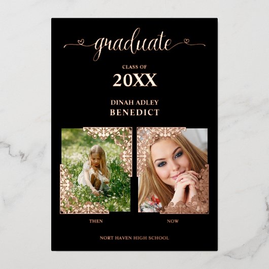 Invitation En Aluminium Real Rose Gold Romantic Alors Maintenant 2 Photos  (Recto)