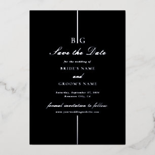 Invitation En Aluminium Real Silver Foil Black Wedding Enregistrer la date
