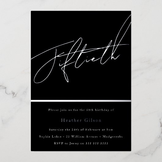 Invitation En Aluminium Real Silver Foil Cinquantième 50ème anniversaire (Recto)