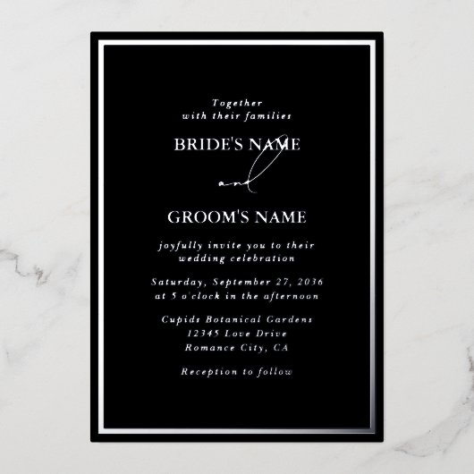Invitation En Aluminium Real Silver Foil Moderne Black & Silver Mariage (Recto)