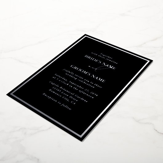 Invitation En Aluminium Real Silver Foil Moderne Black & Silver Mariage (Rotation)