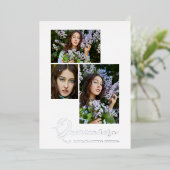 Invitation En Aluminium Real Silver Simple Quinceañera Espagnol 3 Photos (Debout devant)