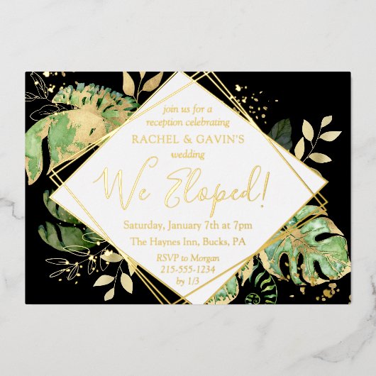 Invitation En Aluminium Réception de mariage de l'Elopement tropical Noir  (Recto)
