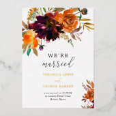 Invitation En Aluminium Réception de mariage élégante avec fleurs automnal (Recto)