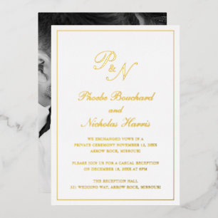 Invitation En Aluminium Réception De Mariage Élégante Photo Monogramme