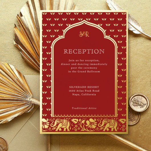 Invitation En Aluminium Réception de mariage indien Elephant & Lotus Flowe