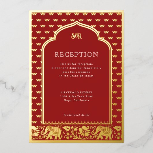 Invitation En Aluminium Réception de mariage indien Elephant & Lotus Flowe (Recto)