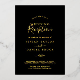 Invitation En Aluminium Réception de mariage minimaliste feuille Or Feui