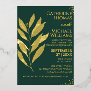 Invitation En Aluminium Réception de mariage moderne Emerald Green Gold Le
