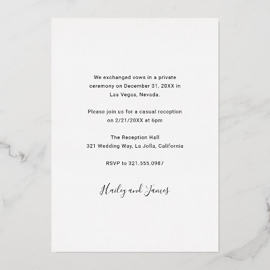 Invitation En Aluminium Réception de mariage moderne et élégante avec phot (Verso)