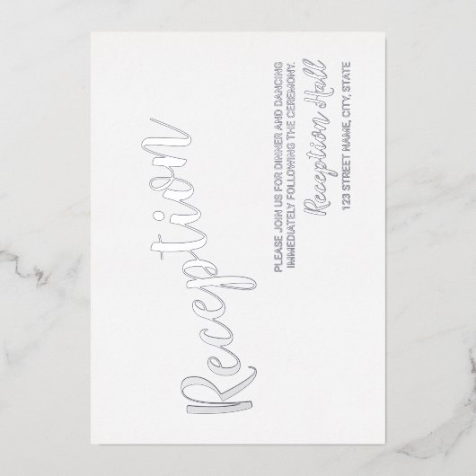 Invitation En Aluminium Réception de mariage moderne Script Argent (Recto)