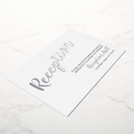 Invitation En Aluminium Réception de mariage moderne Script Argent (Rotation)