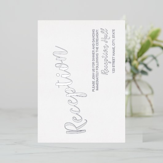 Invitation En Aluminium Réception de mariage moderne Script Argent (Debout devant)