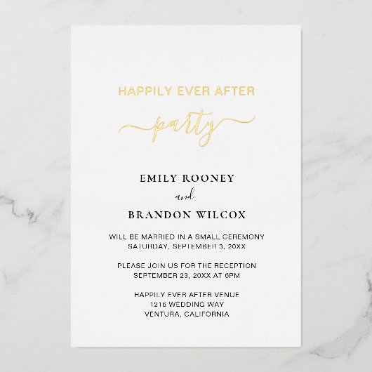 Invitation En Aluminium Réception de mariage moderne simple élégant en or (Recto)