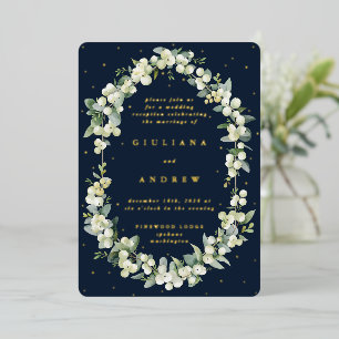 Invitation En Aluminium Réception de mariage Navy Snowberry+Eucalyptus uni