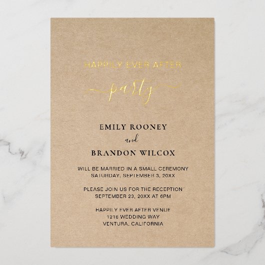 Invitation En Aluminium Réception De Mariage Rustique Élégante D'Or Modern (Recto)