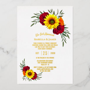 Invitation En Aluminium Réception de mariage texte rose or Tournesol