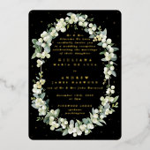 Invitation En Aluminium Réception Formelle Black Snowberry+Eucalyptus Seul (Recto)