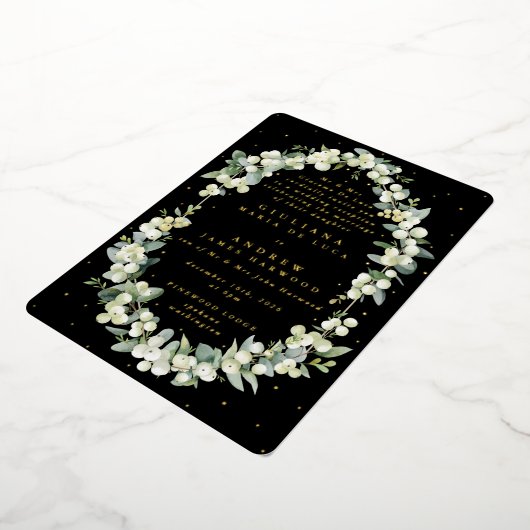 Invitation En Aluminium Réception Formelle Black Snowberry+Eucalyptus Seul (Rotation)