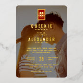 Invitation En Aluminium Rectangle double bonheur photo Mariage chinois (Recto)