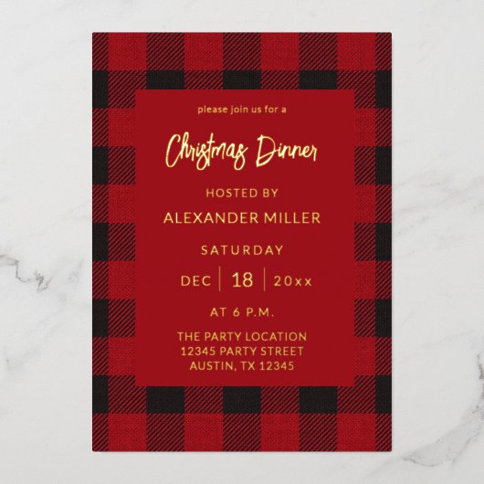 Invitation En Aluminium Red Buffalo Plaid Flannel Noël (Recto)