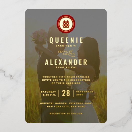 Invitation En Aluminium Red Circle Double Bonheur Photo Mariage chinois (Recto)