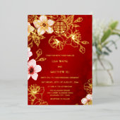 Invitation En Aluminium Red Gold Cherry Blossom Chinese Wedding (Debout devant)