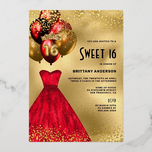 Invitation En Aluminium Red Gold Chic 16e Anniversaire Sweet 16 (Recto)