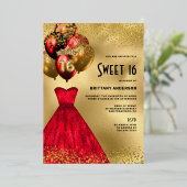 Invitation En Aluminium Red Gold Chic 16e Anniversaire Sweet 16 (Debout devant)