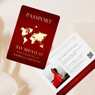 Invitation En Aluminium Red Gold Passport Voyage Destination Mariage Real