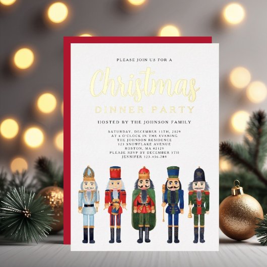 Invitation En Aluminium Red Nutcracker Noël Dinner Party Gold