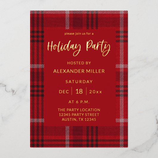 Invitation En Aluminium Red Plaid Flannel Fête (Recto)