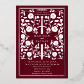 Invitation En Aluminium Red Royal Medieval Silver Sword Wedding Details (Recto)