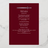 Invitation En Aluminium Red Royal Medieval Silver Sword Wedding Details (Verso)