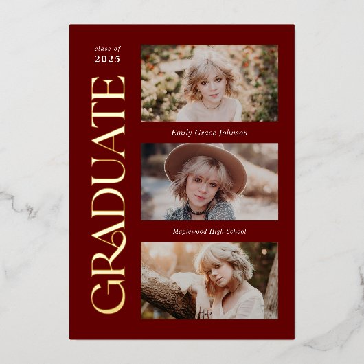 Invitation En Aluminium Red Trendy Serif Multiples Diplôme Photo (Recto)