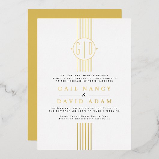 Invitation En Aluminium Réelles bandes de feuille d'or, mariage monogramme (Recto/Verso)