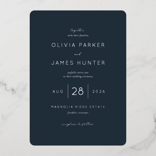 Invitation En Aluminium Refined Navy Calligraphy Template (Recto)