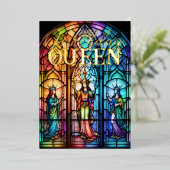Invitation En Aluminium Reine d'anniversaire en verre tendu (Debout devant)