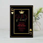 Invitation En Aluminium Reine du coeur Black Red Gold fête d'anniversaire (Debout devant)