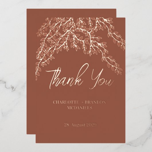 Invitation En Aluminium Remerciement de mariage aux feuilles de terre cuit (Recto/Verso)