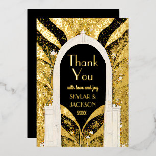 Invitation En Aluminium Remerciement de mariage avec arche Art Déco noir e