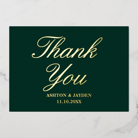 Invitation En Aluminium Remerciement de mariage élégant vert émeraude or v (Recto)