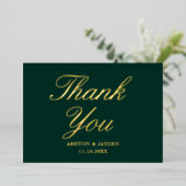 Invitation En Aluminium Remerciement de mariage élégant vert émeraude or v (Debout devant)