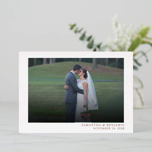 Invitation En Aluminium Remerciement de mariage photo moderne (Debout devant)