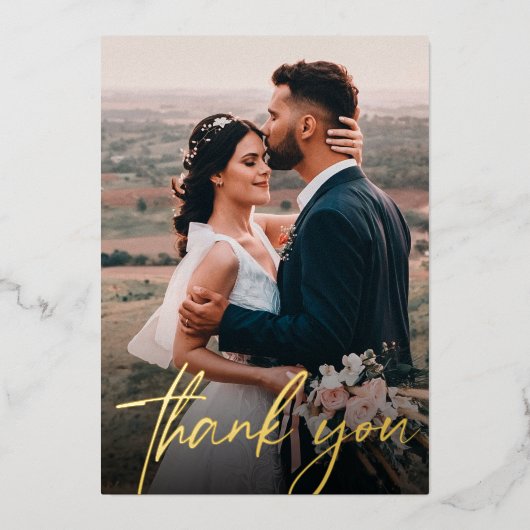 Invitation En Aluminium Remerciements pour des photos de mariage chic Scri (Recto)