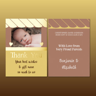 Invitation En Aluminium Remerciements pour les cadeaux de bébé brun jaune
