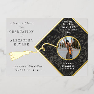 Invitation En Aluminium Remise des diplômes classe 2023 Photo Script Gold